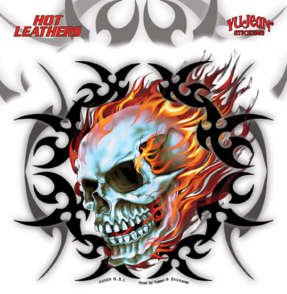 Tribal Flame Tattoos on Hot Leathers Tribal Flame Biker Skull Sticker