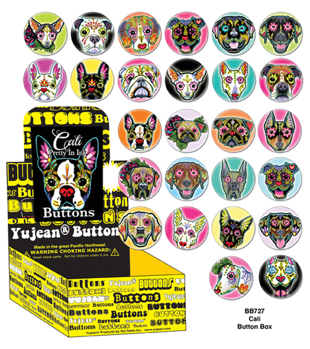 Cali SUGAR DOGS Button Box | Day of the Dead Wallets, Key Chains, & Metal Signs!
