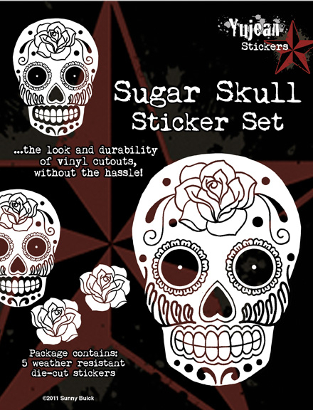 White Sugar Skull Sticker Set | Day of the Dead Stickers, Patches, Button Boxes & Pins!