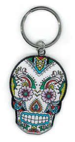 Sunny Buick Lace Sugar Skull Metal Keychain | Day of the Dead Wallets, Key Chains, & Metal Signs!