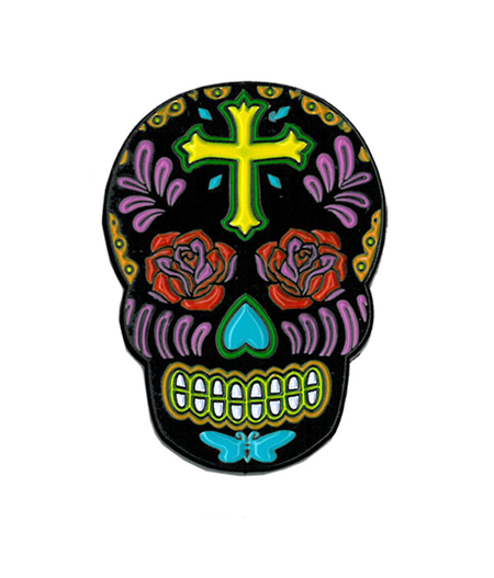 Sunny Buick Rose Cross Skull Enamel Pin | Latino