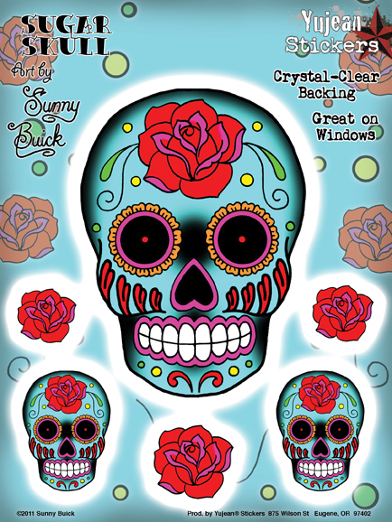 Sunny Buick Rose Sugar Skull 6x8 Sticker Set