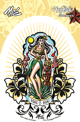 Mitch O'Connell Mai O Mai Hula Girl Sticker | Stickers