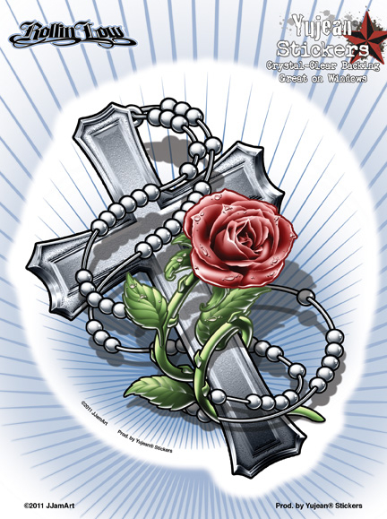 Rollin Low Rosary Cross 6x8 Sticker | Rollin Low