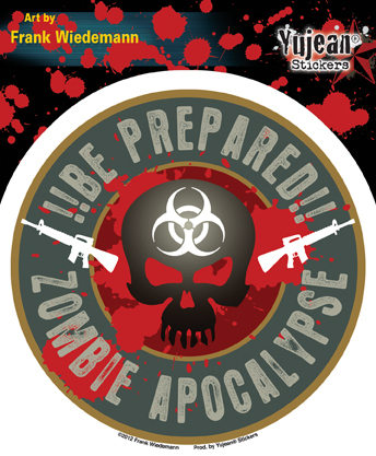 Frank Wiedemann Zombie Apocalypse: Be Prepared!! Sticker | Undead, Skeletons and Creatures of the Night