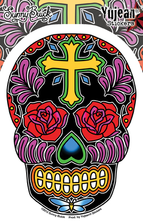 Sunny Buick's Rose Cross Sugar Skull Sticker | Window Stickers: Clear Backing, Put Them Anywhere!
