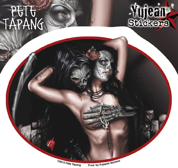 Pete Tapang Tragedy Grim Reaper, Sugar Skull Pinup Sticker | CLEARANCE!!