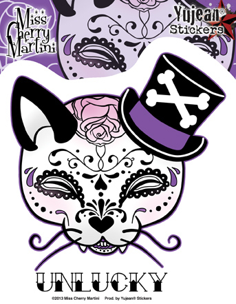 Miss Cherry Martini Top Hat Kitty Sugar Skull Sticker | Stickers