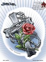 Rollin Low Rosary Cross 6x8 Sticker